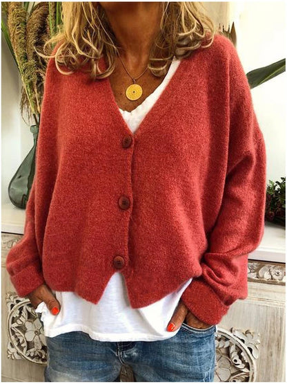 Women's Oversized V-Neck Batwing Sleeve Button Cardigan