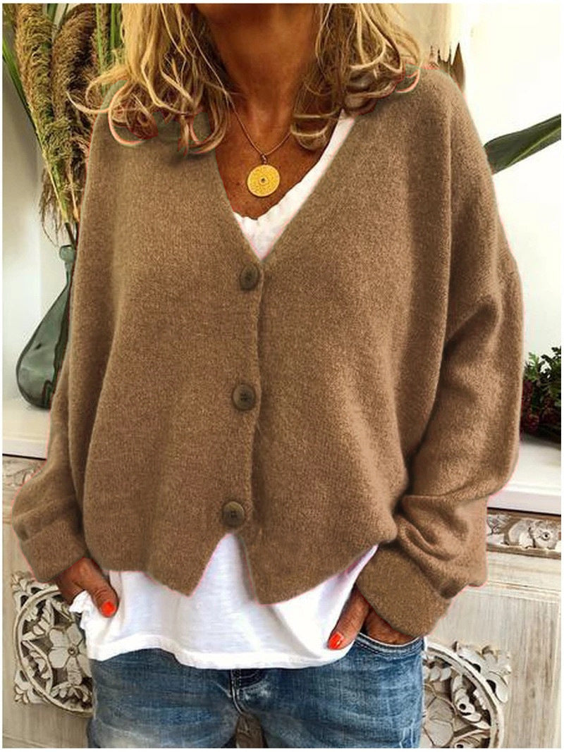 Women's Oversized V-Neck Batwing Sleeve Button Cardigan