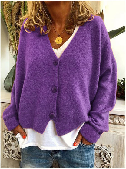 Women's Oversized V-Neck Batwing Sleeve Button Cardigan