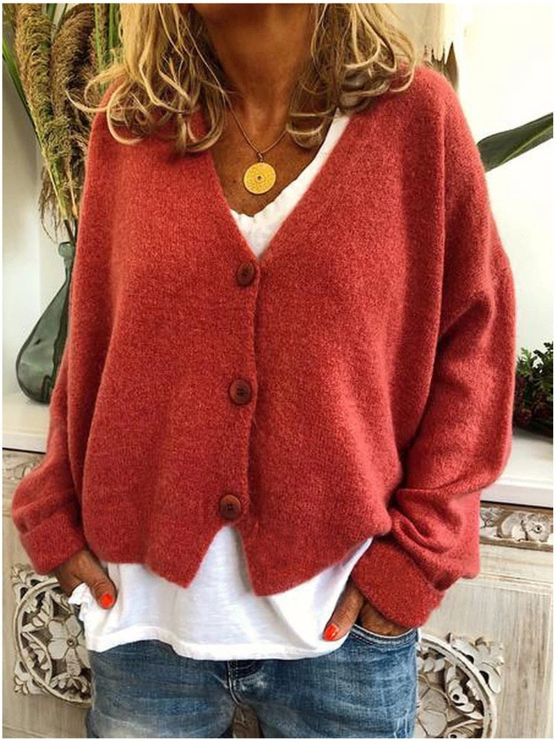 Women's Oversized V Neck Button Front Cardigan Sweater