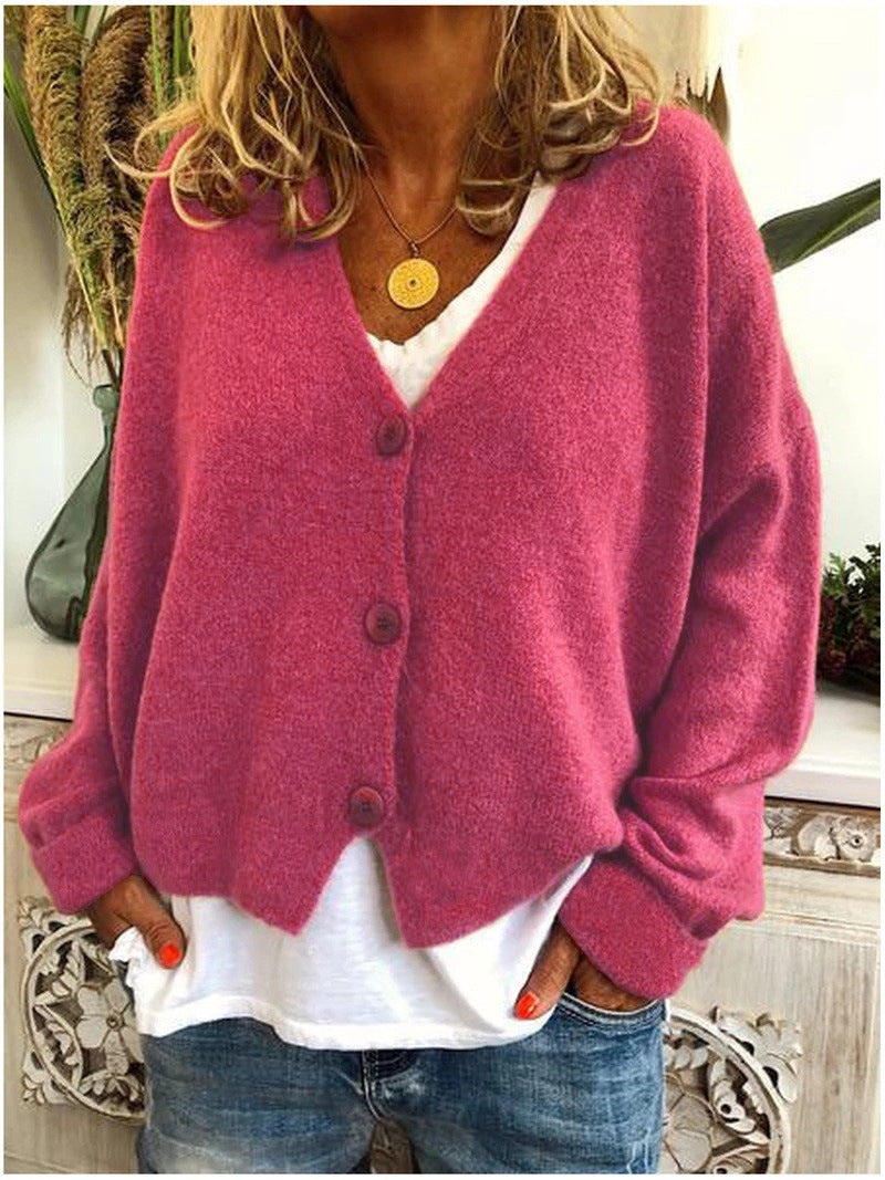 Women's Oversized V-Neck Batwing Sleeve Button Cardigan