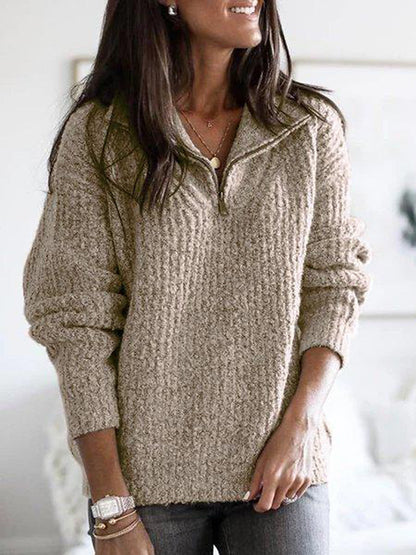 Women's Oversized Quarter Zip Knit Pullover Sweater