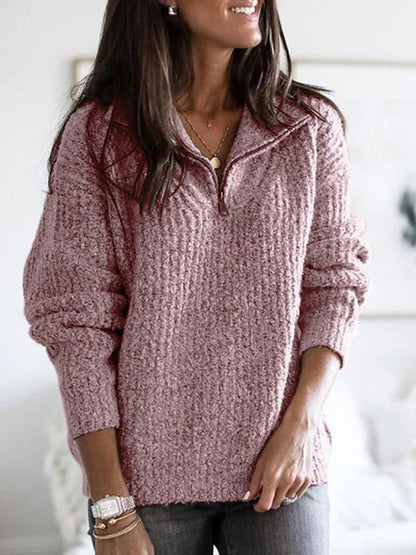 Women's Oversized Quarter Zip Knit Pullover Sweater