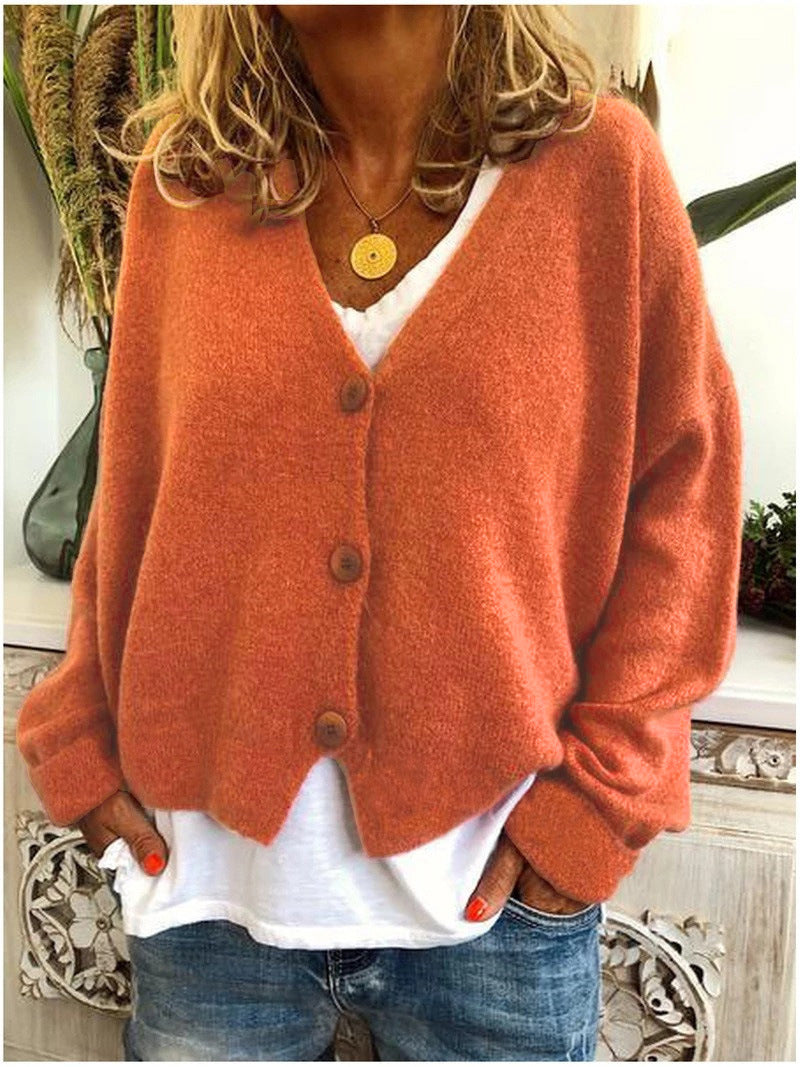 Women's Oversized V-Neck Batwing Sleeve Button Cardigan