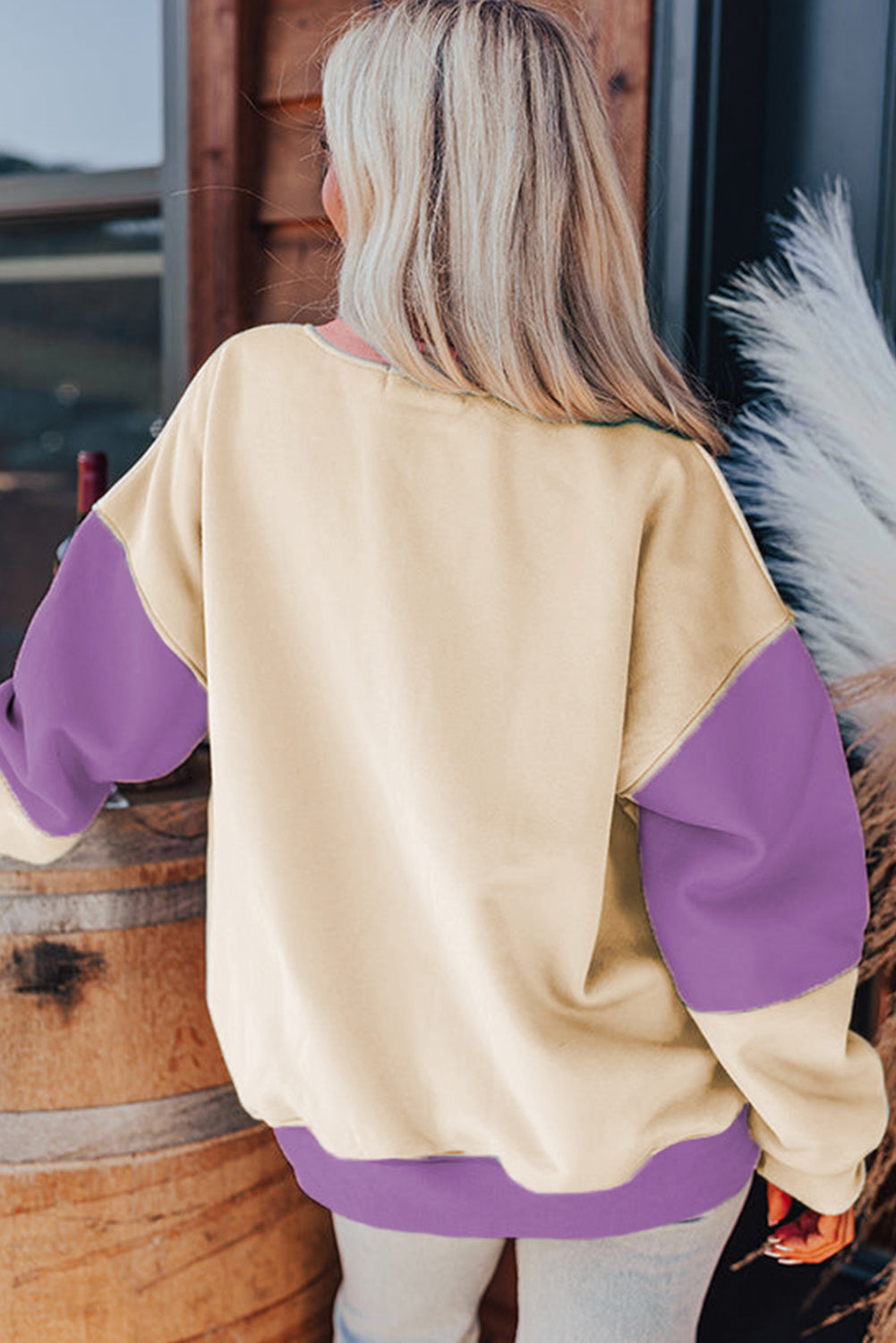 Mauve Colorblock Drop Shoulder Oversized Sweatshirt