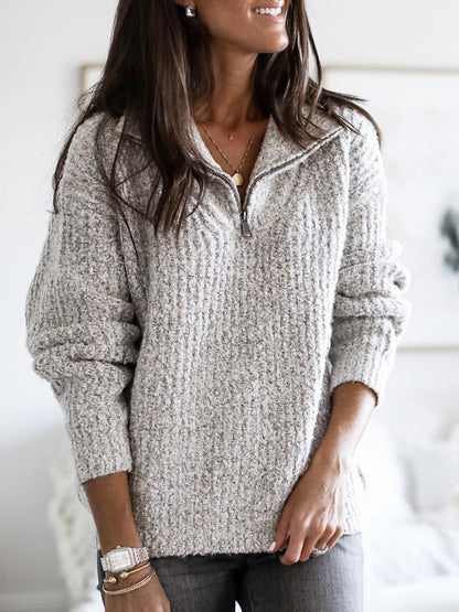 Women's Oversized Quarter Zip Knit Pullover Sweater