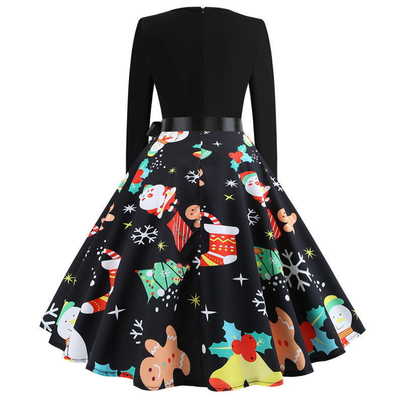 Women's Vintage Christmas Long Sleeve A-Line Dress