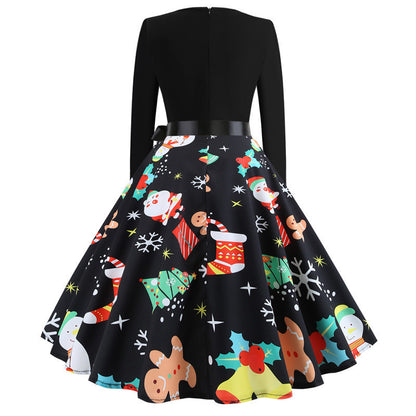 Women's Vintage Christmas Long Sleeve A-Line Dress