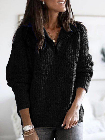 Women's Oversized Quarter Zip Knit Pullover Sweater