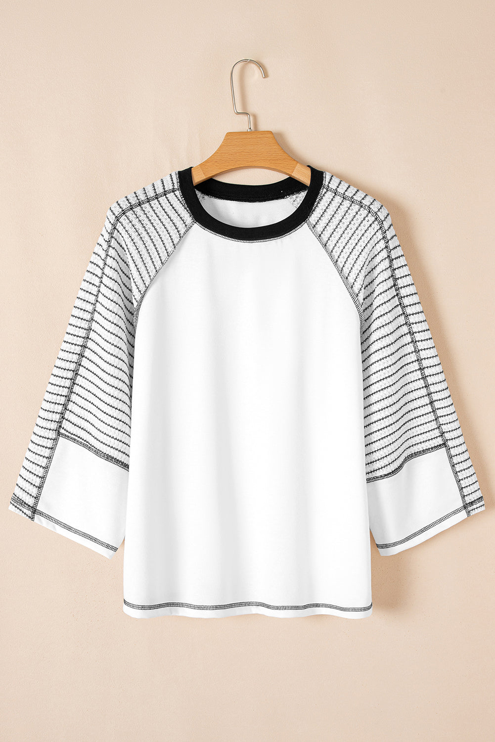 Black Striped Raglan Sleeve Top with Bracelet Sleeves