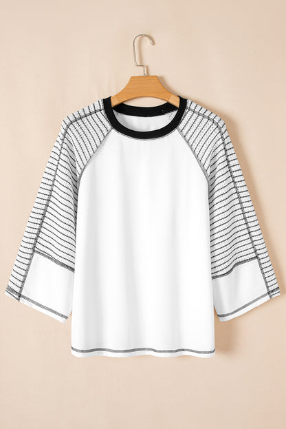 Black Striped Raglan Sleeve Top with Bracelet Sleeves