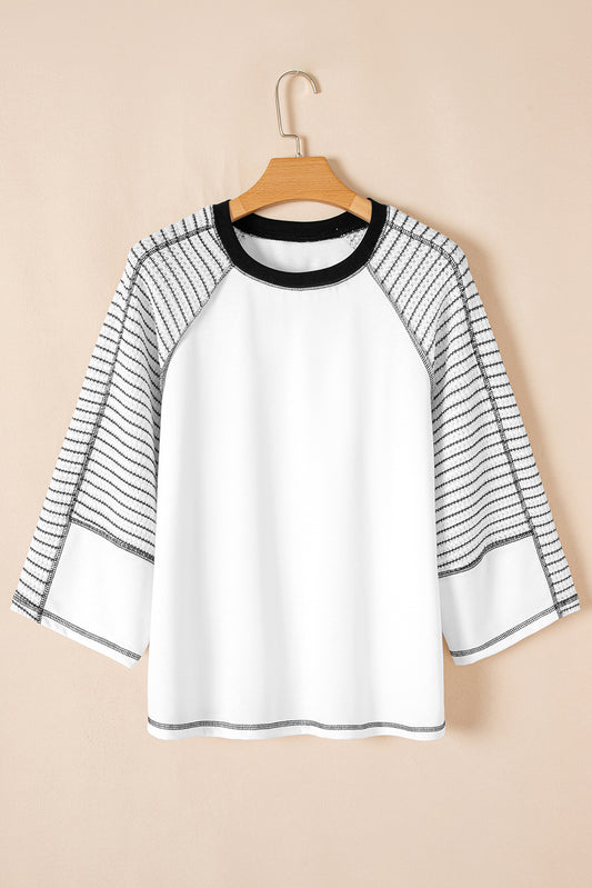 Black Striped Raglan Sleeve Top with Bracelet Sleeves