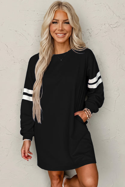 Customizable Varsity Stripe Sleeve Sweatshirt Dress Game Day