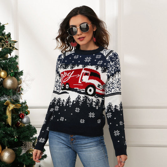 Christmas Snowflake Knit Sweater with Truck Design