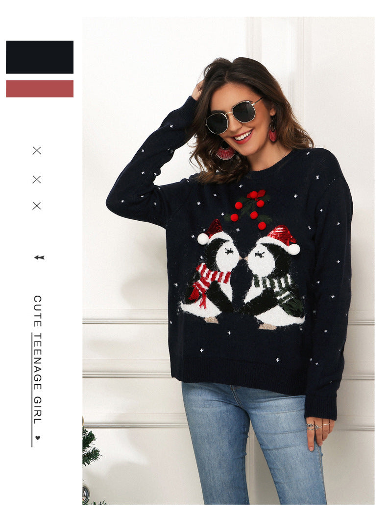 Cute Penguin Christmas Knit Sweater for Women