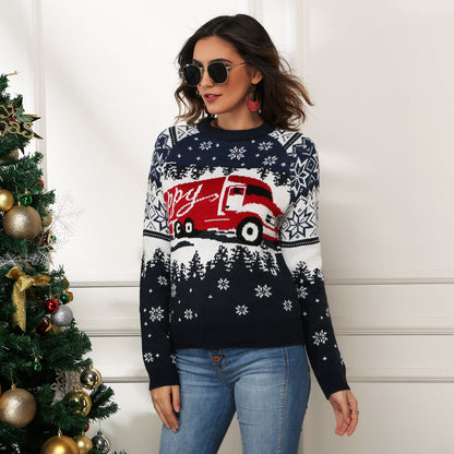 Christmas Snowflake Knit Sweater with Truck Design
