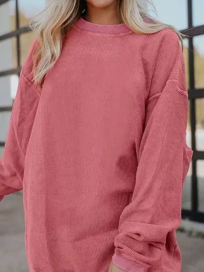 Valentine Rose Heart Corduroy Ribbed Oversized Sweatshirt