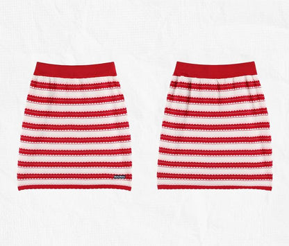 Girls Summer Knit Striped Skirt Elastic Waist Mini Skirt
