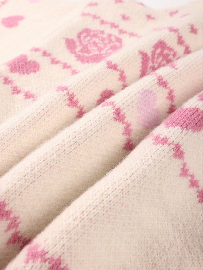 Girls’ Floral Knit Zip-Up Sweater - Cozy & Cute Cardigan