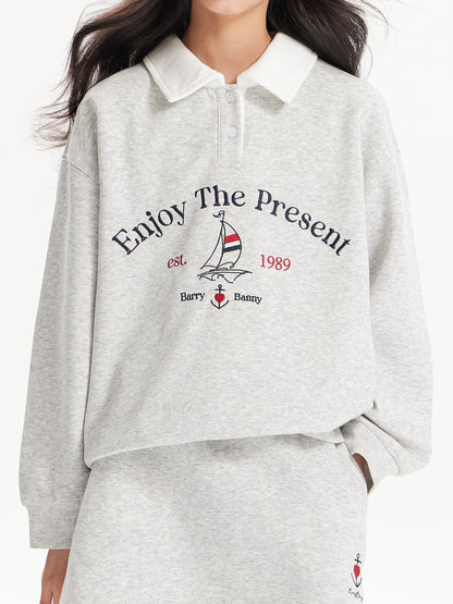 Girls Vintage Polo Sweatshirt & Wide Leg & Skirt Set - Retro Style