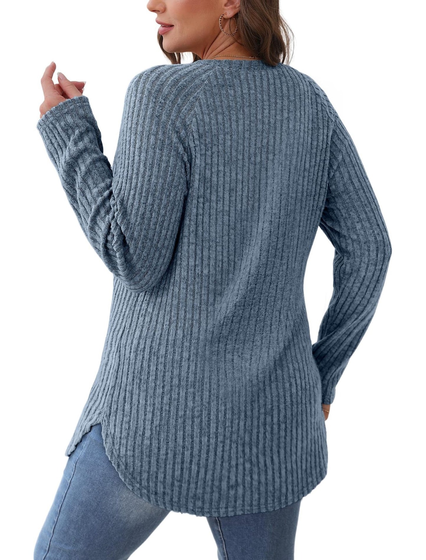 2025 Women's Casual Ribbed Knit Long Sleeve Pullover Sweater