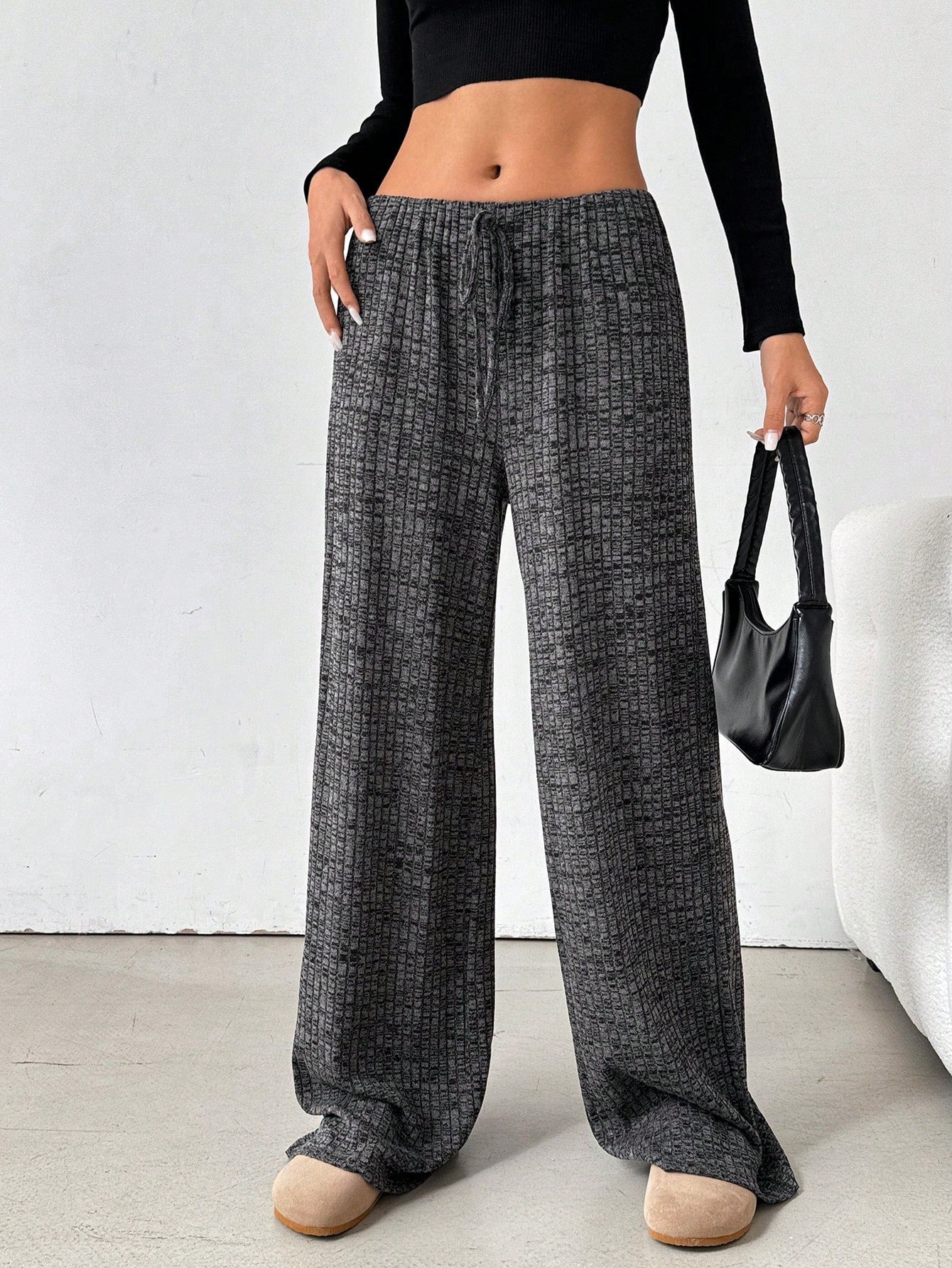 Cotton Wide Leg Lounge Pants with Drawstring Waist
