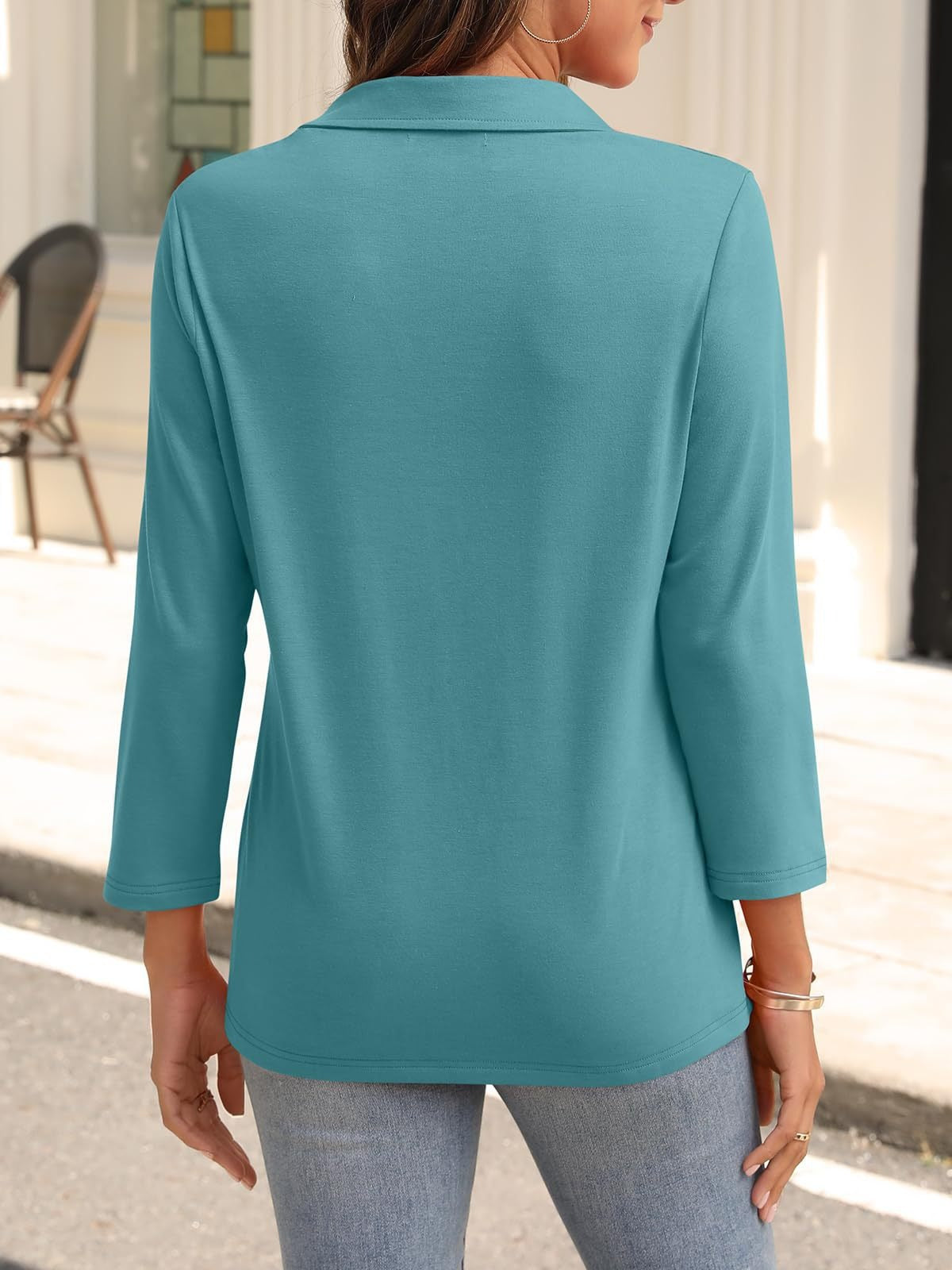 2025 Women's V-neck Polo Shirt 3/4 Sleeve Casual Top