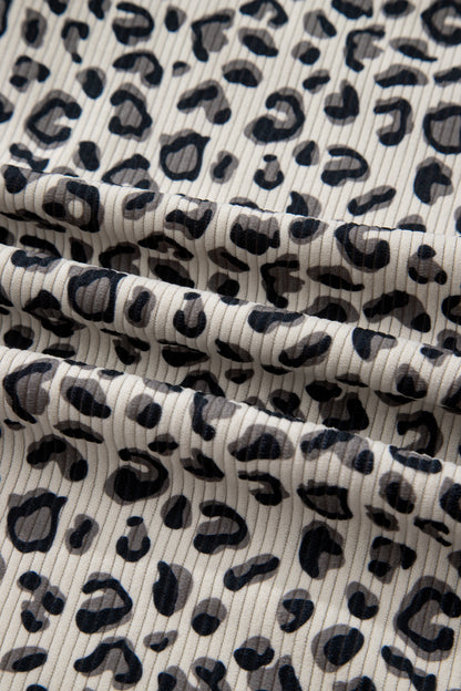 Leopard Print Quarter Zip Corduroy Pullover