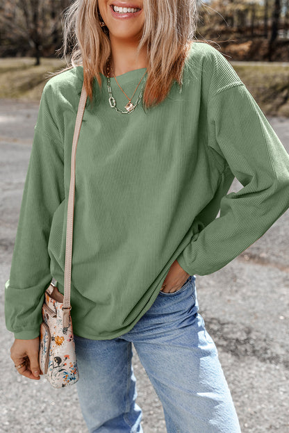 Black Ribbed Corduroy Oversized Pullover Sweatshirt
