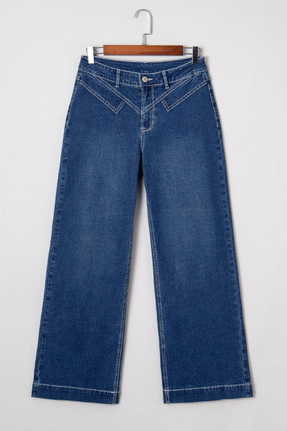 Sail Blue Stitched High Waist Loose Cuffed Jeans
