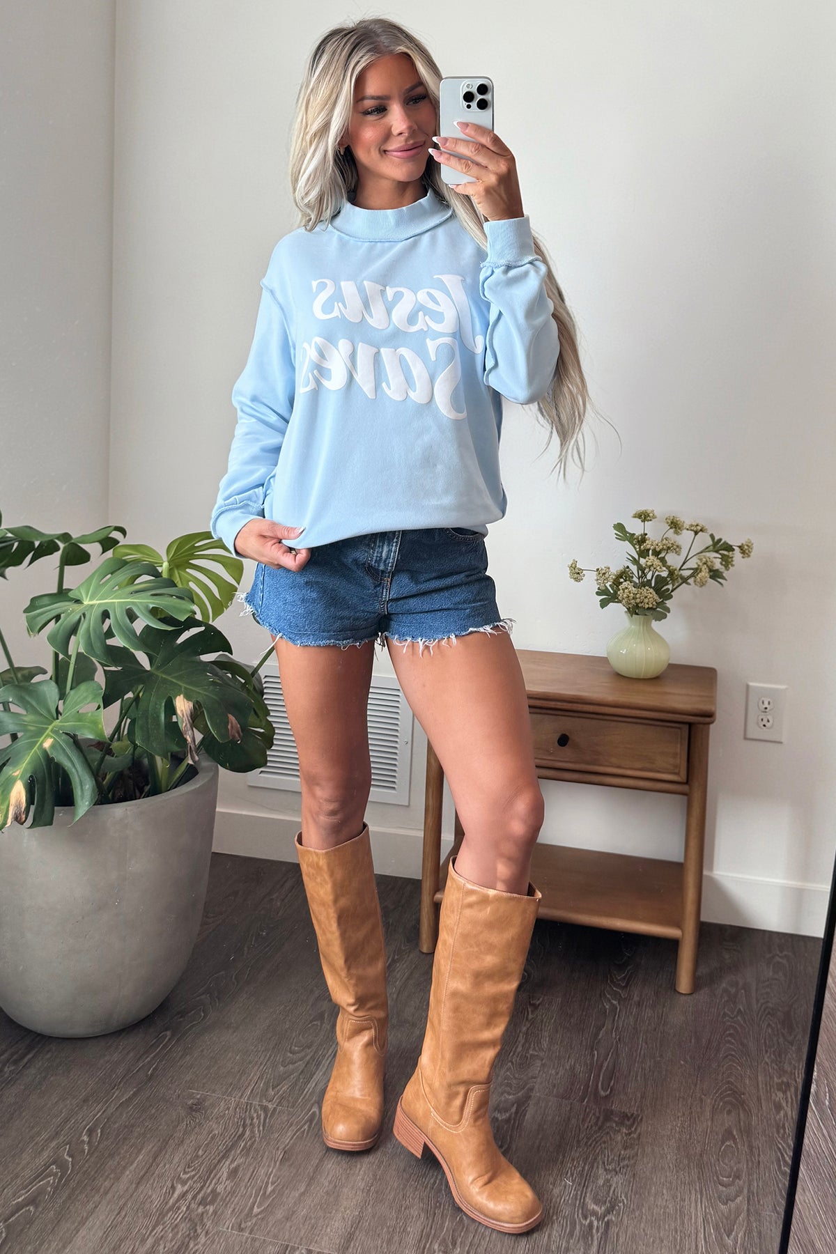 Jesus Saves Christian Mock Neck Oversized Sweatshirt