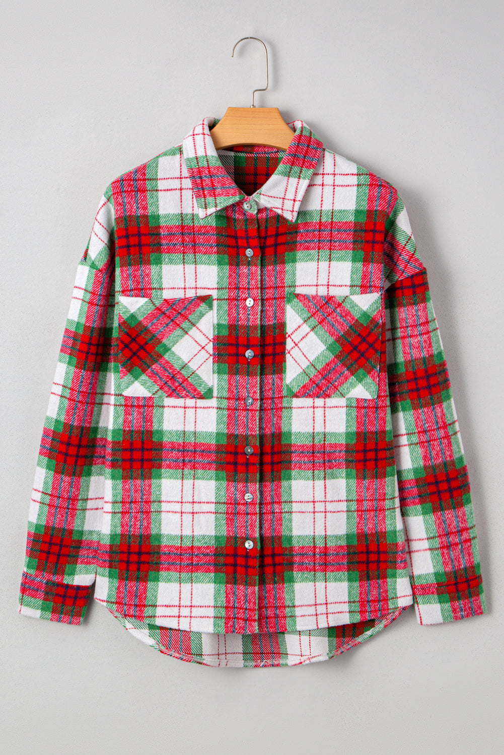 Christmas Plaid Button Down Flannel Shacket for Women
