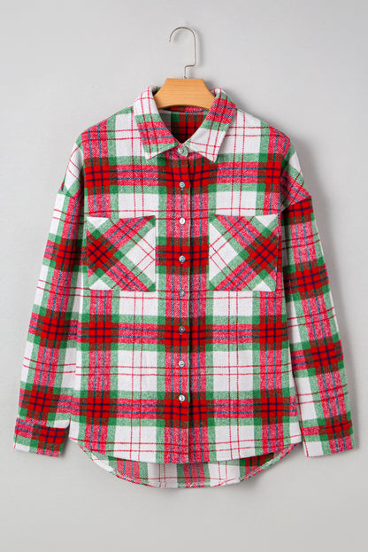 Christmas Plaid Button Down Flannel Shacket for Women