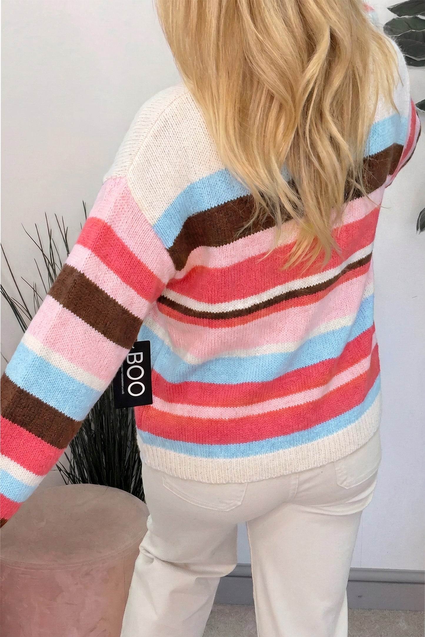 Multicolor Striped Colorblock Drop Shoulder Knit Cardigan