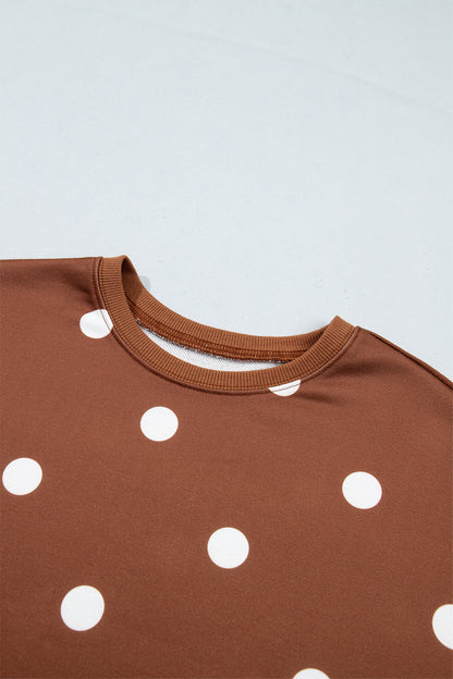 Brown Polka Dot Sweatshirt Skort Two Piece Set