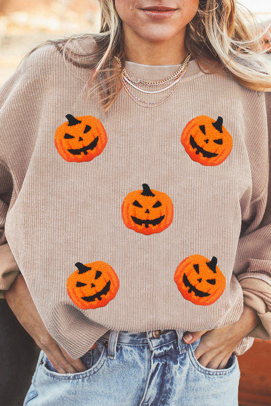 Women's Halloween Pumpkin Chenille Patch Sweatshirt
