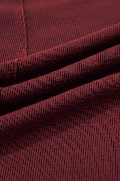 Coffee Exposed Seam Ribbed Long Sleeve Top