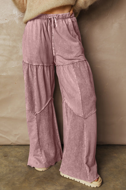 Women's Black Mineral Wash Wide Leg Patchwork Pants