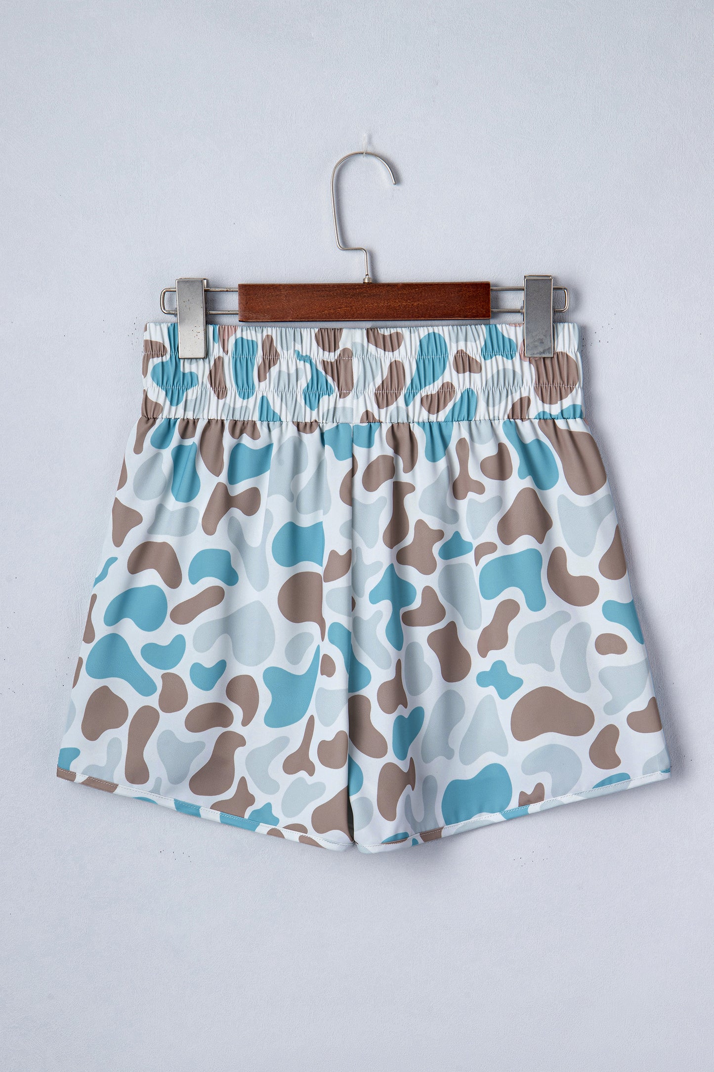 Sky Blue Western Camo Print High Waist Athleisure Shorts