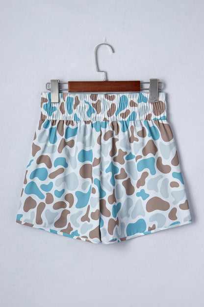 Sky Blue Western Camo Print High Waist Athleisure Shorts