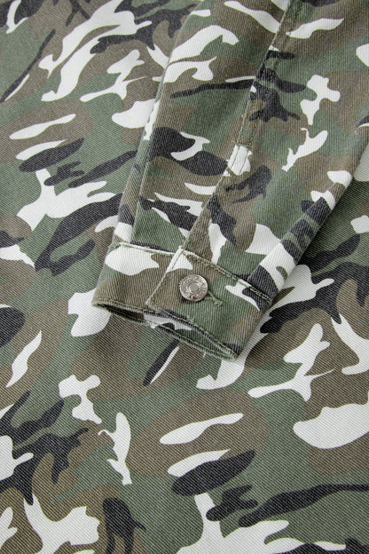 Green Camo Loose Denim Jacket with Chest Pockets