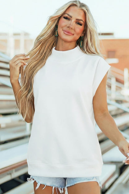 High Neck Cap Sleeve Loose Casual Top