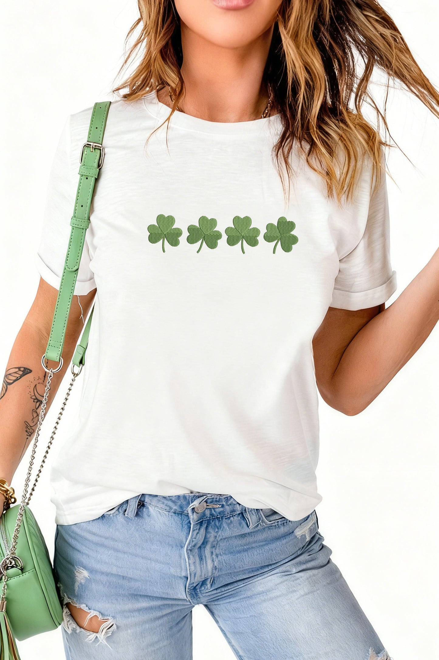St. Patrick’s White Embroidered Clover Graphic Tee