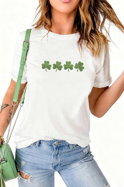 St. Patrick’s White Embroidered Clover Graphic Tee