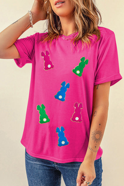 Rose Red Easter Bunny Chenille Patch Graphic Tee