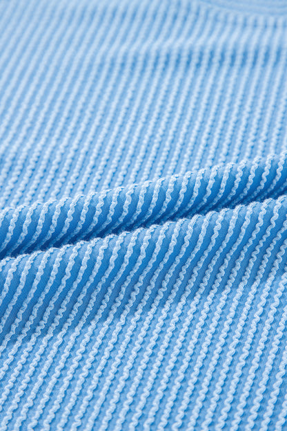 Blue Ribbed Knit Lounge Set Wide Leg Pants Outfit