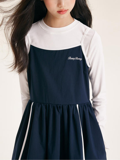 Girls' Sleeveless Dress with White Stripes