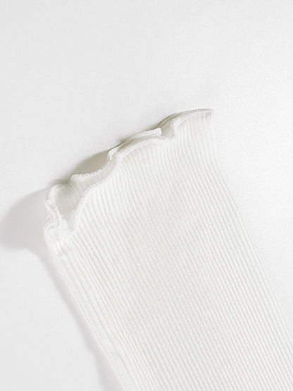 Ribbed Mock Neck Graphic T-Shirt for Girls – Casual & Trendy