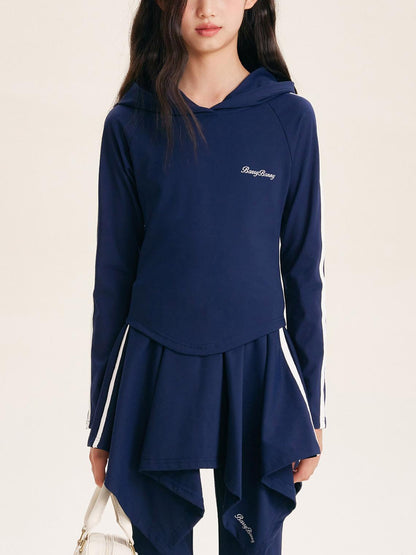 Stylish Hooded Athletic Set for Girls – Flared Skirt & Pants Set
