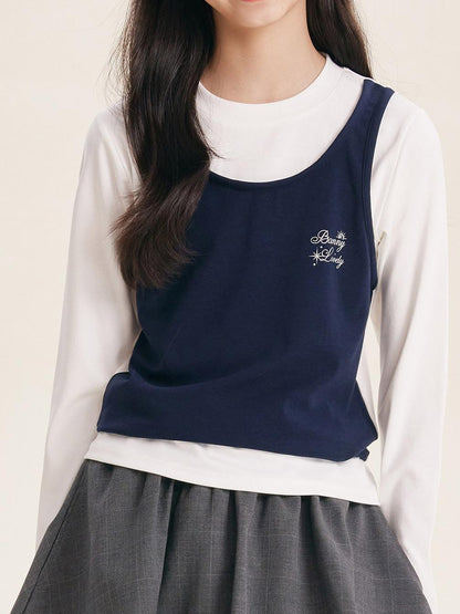 Girls Layered Look Long Sleeve Top Faux Two Piece